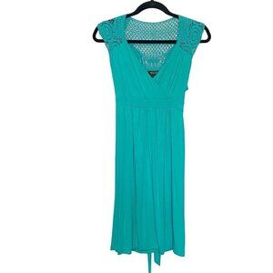 Spense Petite Teal High Waisted V-neck Crocheted Mini Dress Women's size LP NWOT